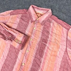 Tommy Bahama Shirt Mens Large Pink Linen Striped Colorful Long Sleeve Button Up‎